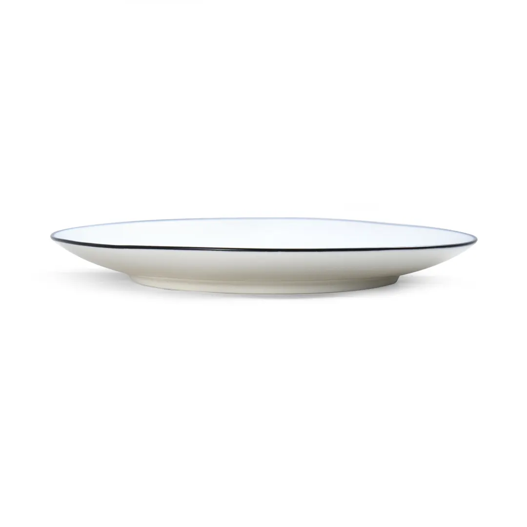 Mikasa 5260370 China Plate, 8" Dia., Round, Coupe Rim, Vitrified Porcelain, White with Black Band