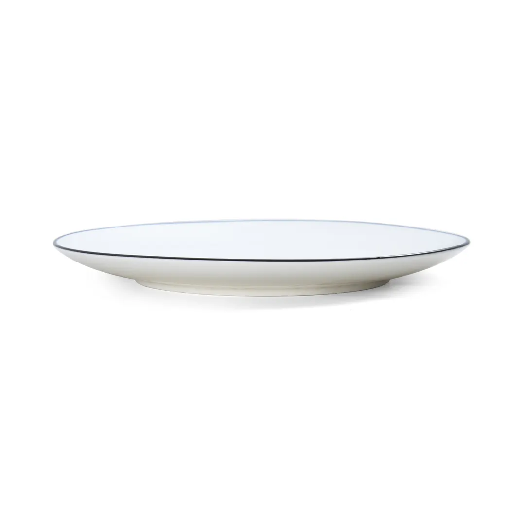 Mikasa 5260382 China Plate, 10" Dia., Round, Coupe Rim, Vitrified Porcelain, White with Black Band