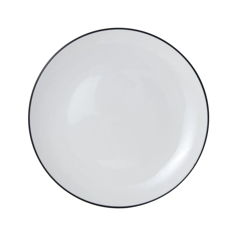 Mikasa 5260382 China Plate, 10" Dia., Round, Coupe Rim, Vitrified Porcelain, White with Black Band