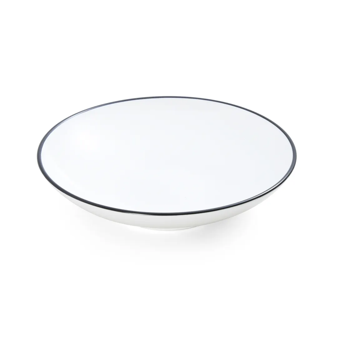 Mikasa 5260386 Bistro Bowl, 32.11 oz, 9.5" dia., White with Black Band, Porcelain, Round, Coupe
