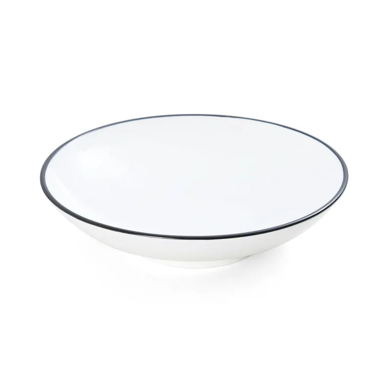 Mikasa 5260387 Bistro Bowl, 10.5" Dia., 43.94 oz, White with Black Band, Porcelain, Round, Coupe