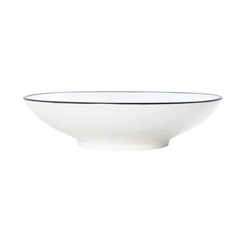Mikasa 5260387 Bistro Bowl, 10.5" Dia., 43.94 oz, White with Black Band, Porcelain, Round, Coupe