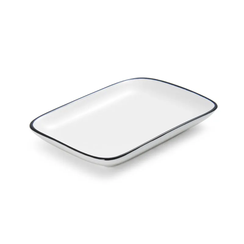 Mikasa 5260388 China Plate, Rectangular Coupe, 8" x 4-3/5", White with Black Band, Porcelain
