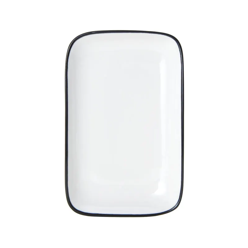 Mikasa 5260388 China Plate, Rectangular Coupe, 8" x 4-3/5", White with Black Band, Porcelain