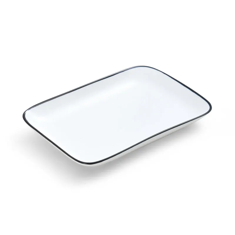 Mikasa 5260389 China Plate, Rectangular Coupe, 9" x 5-1/5", White with Black Band, Porcelain
