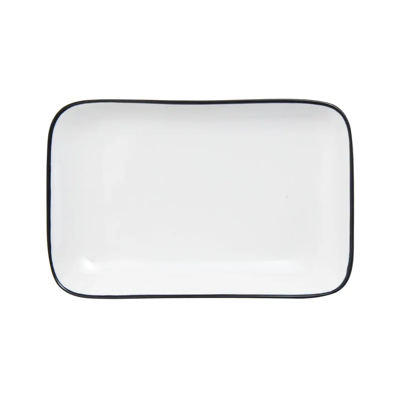 Mikasa 5260389 China Plate, Rectangular Coupe, 9" x 5-1/5", White with Black Band, Porcelain