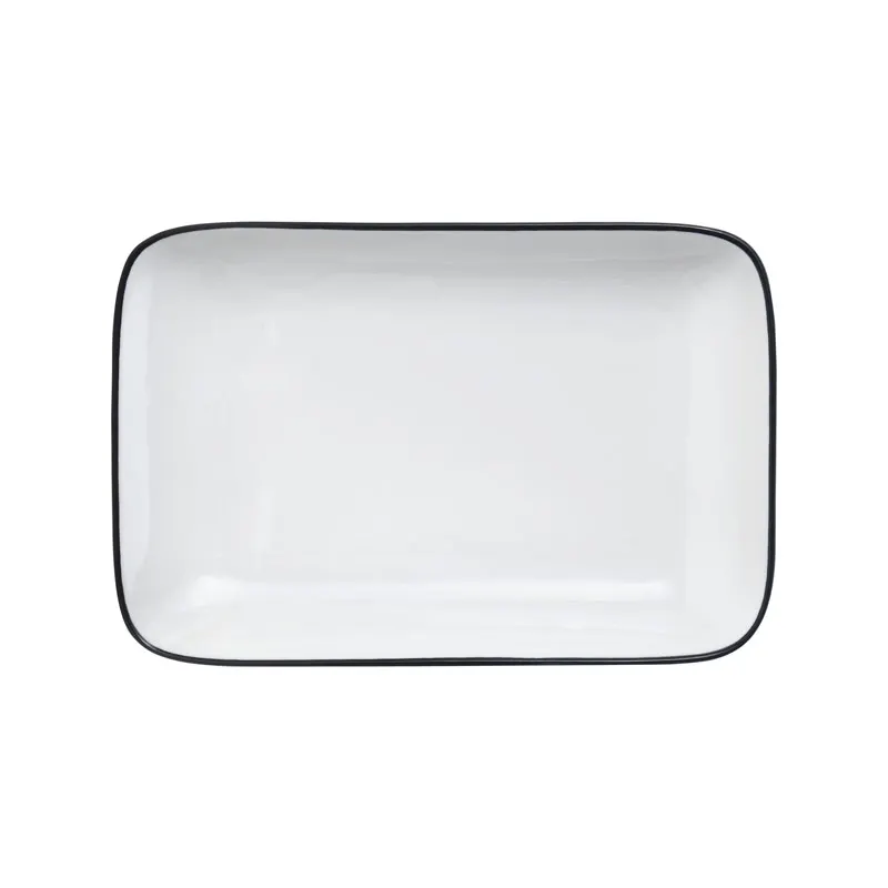 Mikasa 5260390 China Plate, Rectangular, 12" x 7-1/10", White with Black Band, Dishwasher Safe