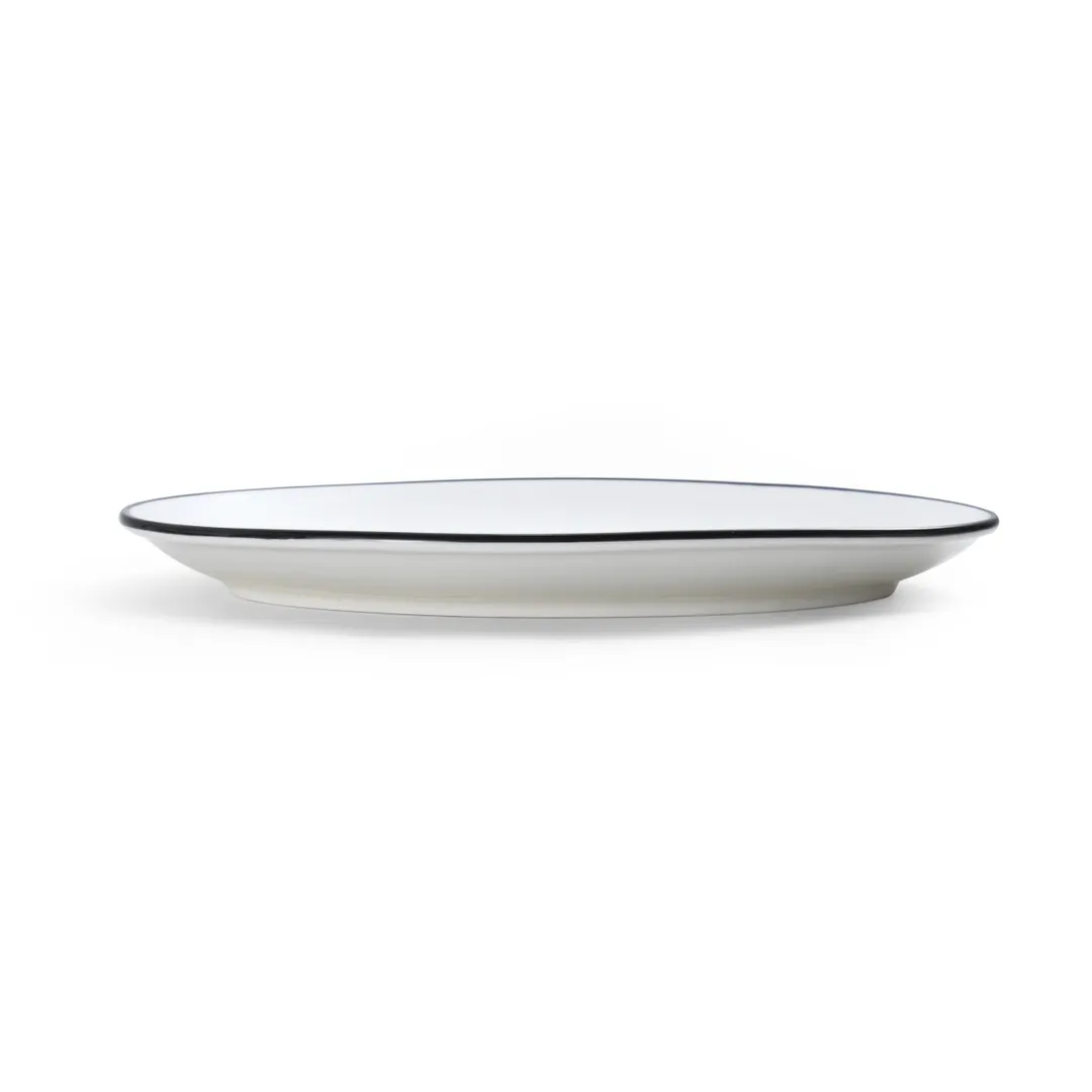 Mikasa 5260391 China Plate, Bistro Entree, Oval, 9 3/4"L x 6 3/10"W, White with Black Band, Porcelain