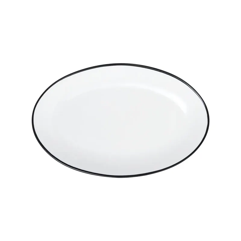 Mikasa 5260391 China Plate, Bistro Entree, Oval, 9 3/4"L x 6 3/10"W, White with Black Band, Porcelain