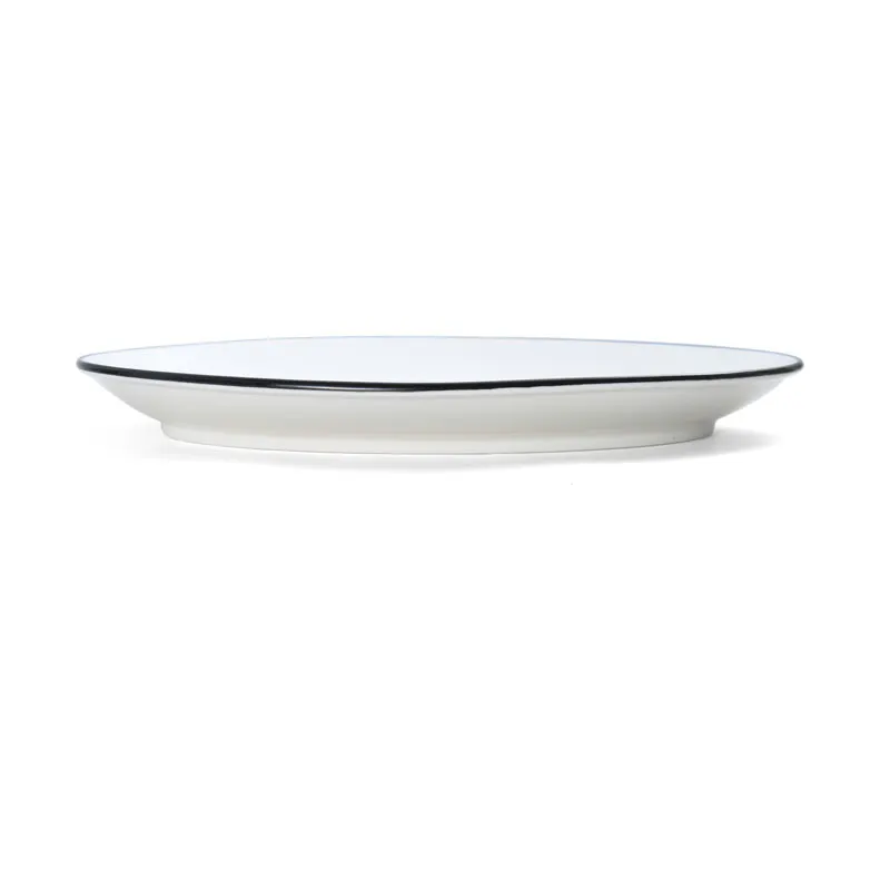 Mikasa 5260392 China Plate, Bistro Entree, Oval, 11.75" x 7.5", White with Black Band, Porcelain