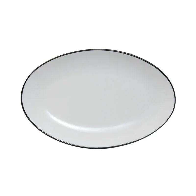 Mikasa 5260392 China Plate, Bistro Entree, Oval, 11.75" x 7.5", White with Black Band, Porcelain