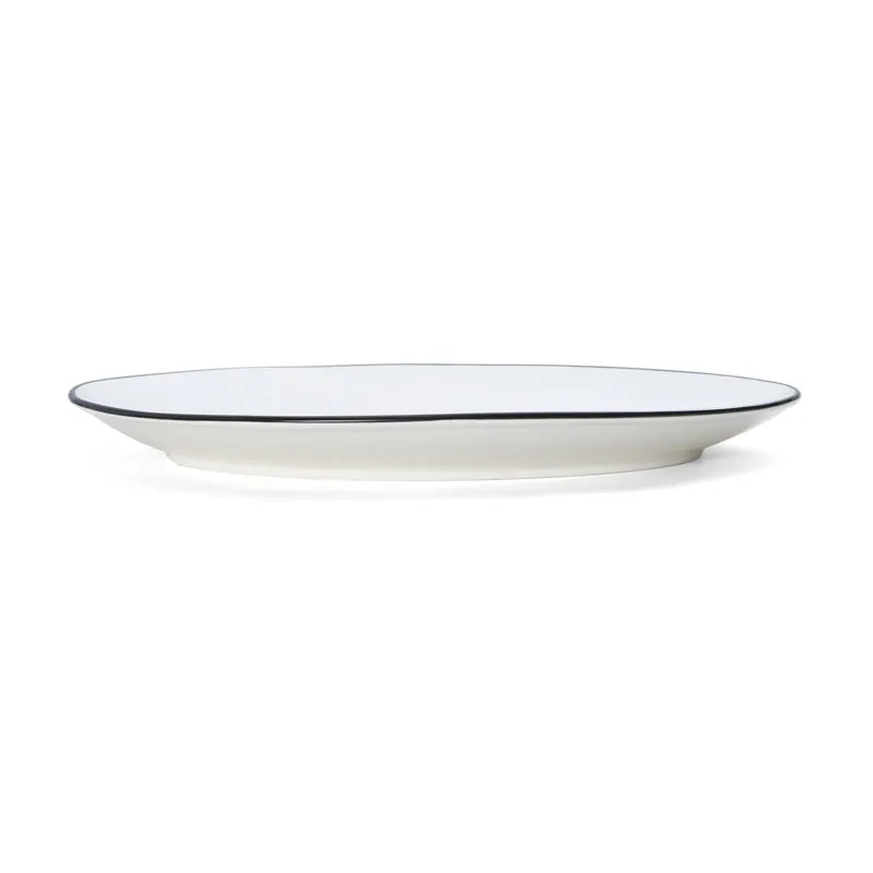 Mikasa 5260393 Bistro Plate, Oval, 13-3/4"L x 8-7/8"W, White with Black Band, Porcelain