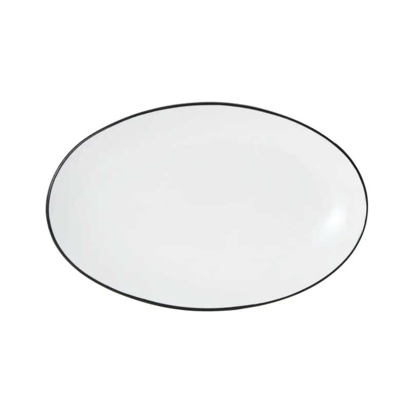 Mikasa 5260393 Bistro Plate, Oval, 13-3/4"L x 8-7/8"W, White with Black Band, Porcelain