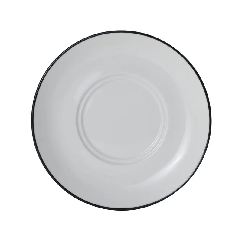 Mikasa 5260395 China Bistro Saucer, 6.75" dia., Vitrified Porcelain, White with Black Band