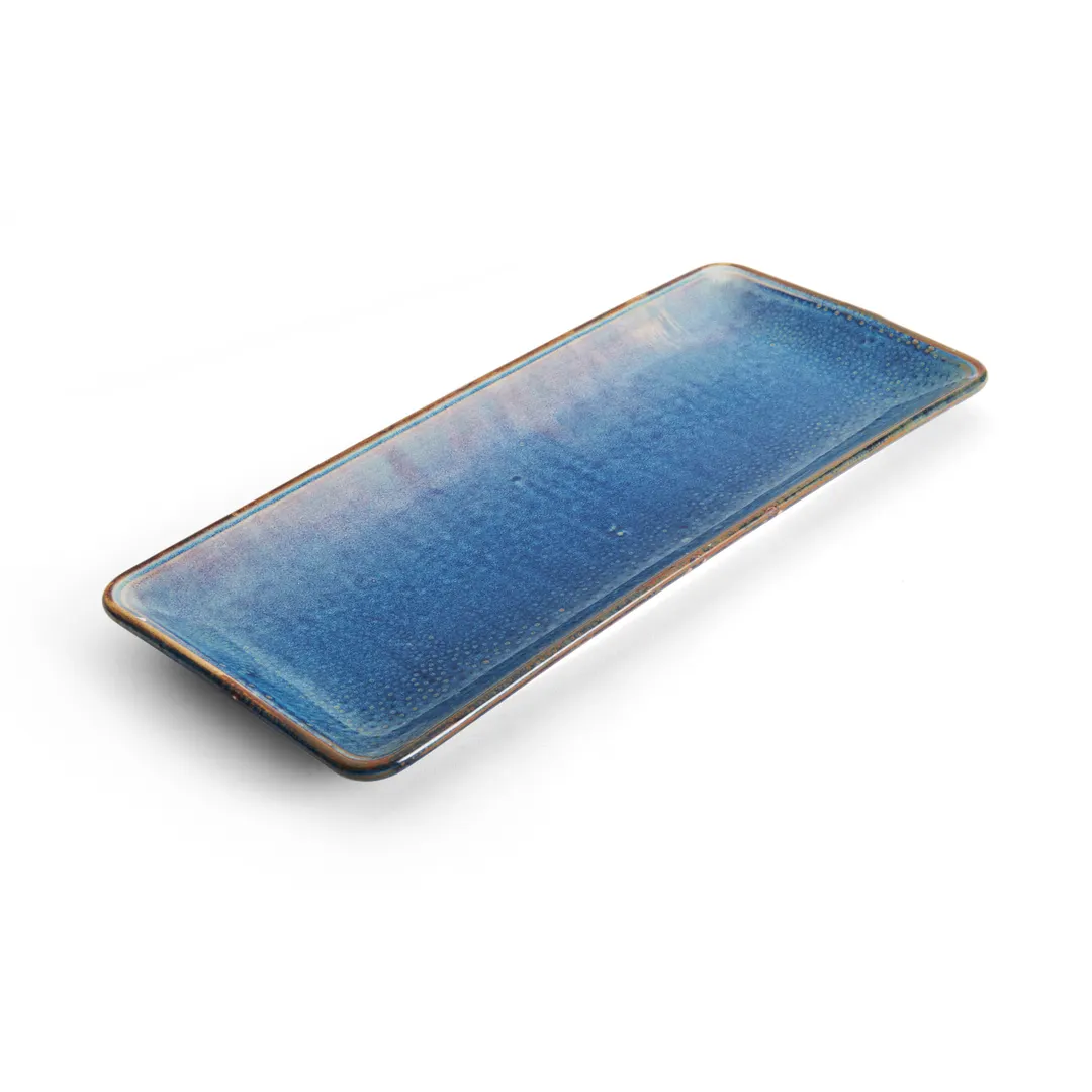 Mikasa 5266876 Starlit Rectangular China Platter, 14" x 6.3", Vitrified Porcelain, Blue