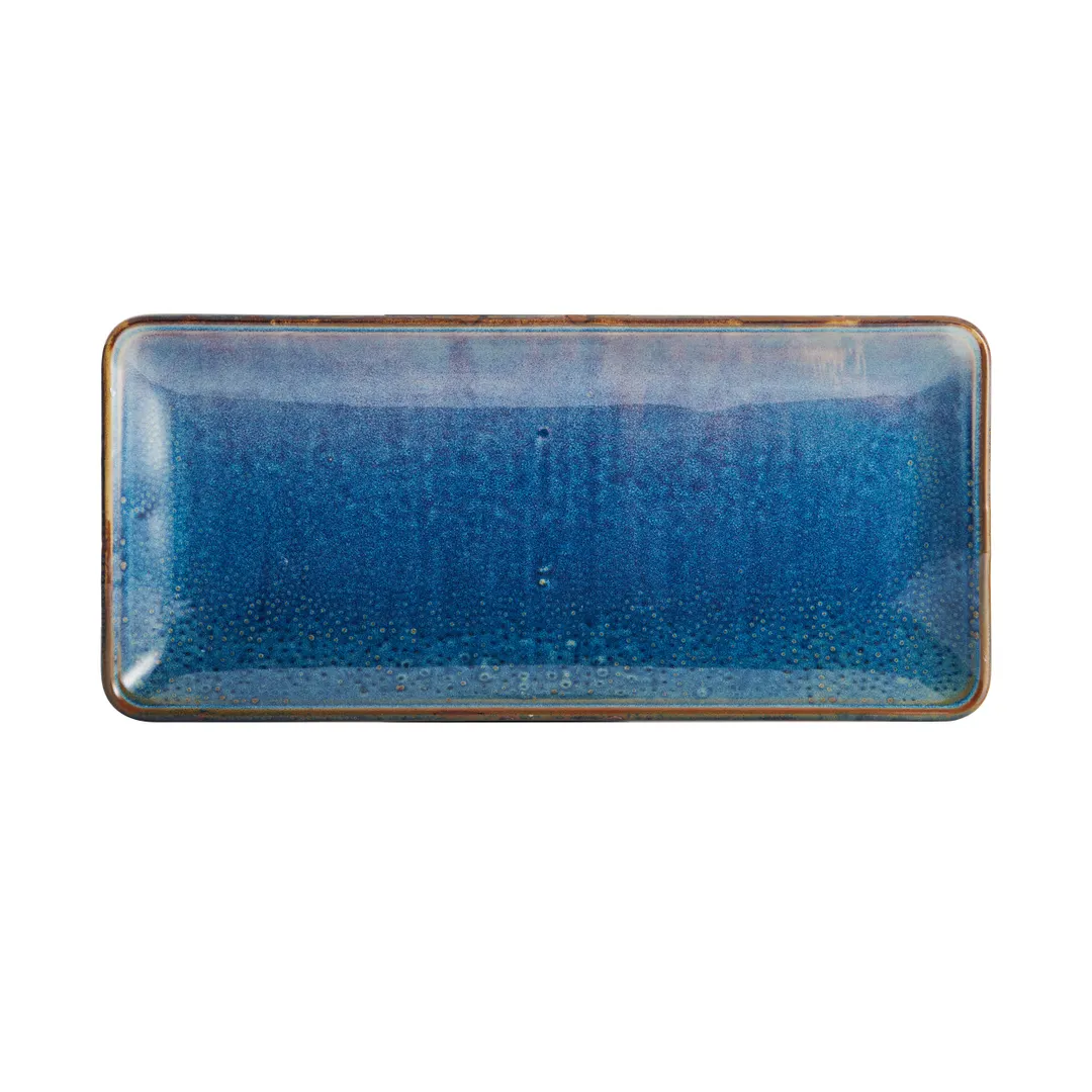 Mikasa 5266876 Starlit Rectangular China Platter, 14" x 6.3", Vitrified Porcelain, Blue