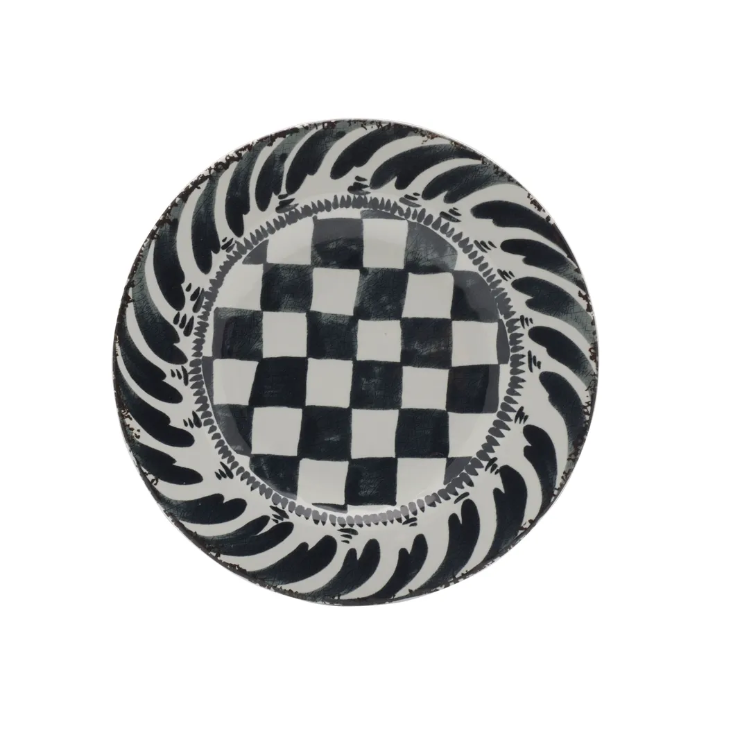 Mikasa 5275018 Merenda Check 9" Wide Rim Plate, Round, Dishwasher, Microwave & Oven Safe