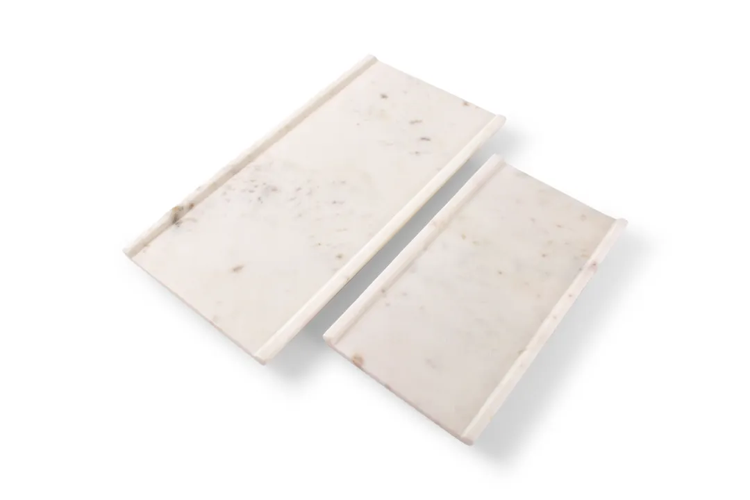 Chic 5314808 Rectangular White Marble Porcelain Plate 13.8" x 7.1" Dishwasher Microwave & Oven Safe