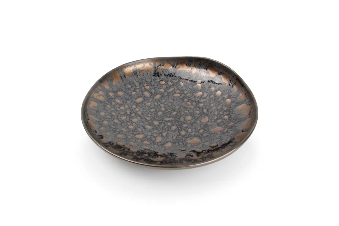 Chic 5314851 Porcelain Plate, Deep Rim, 10.2" Black With Gold, 36.35 oz, Microwave & Oven Safe