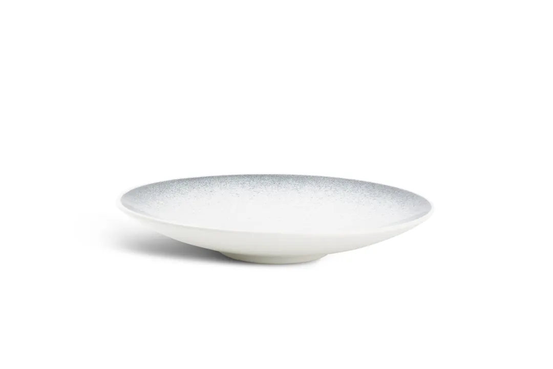 F2D 5314876 Round Plate, 9.7" White with Black Sparkle Porcelain, Dishwasher Microwave Safe - Dusk