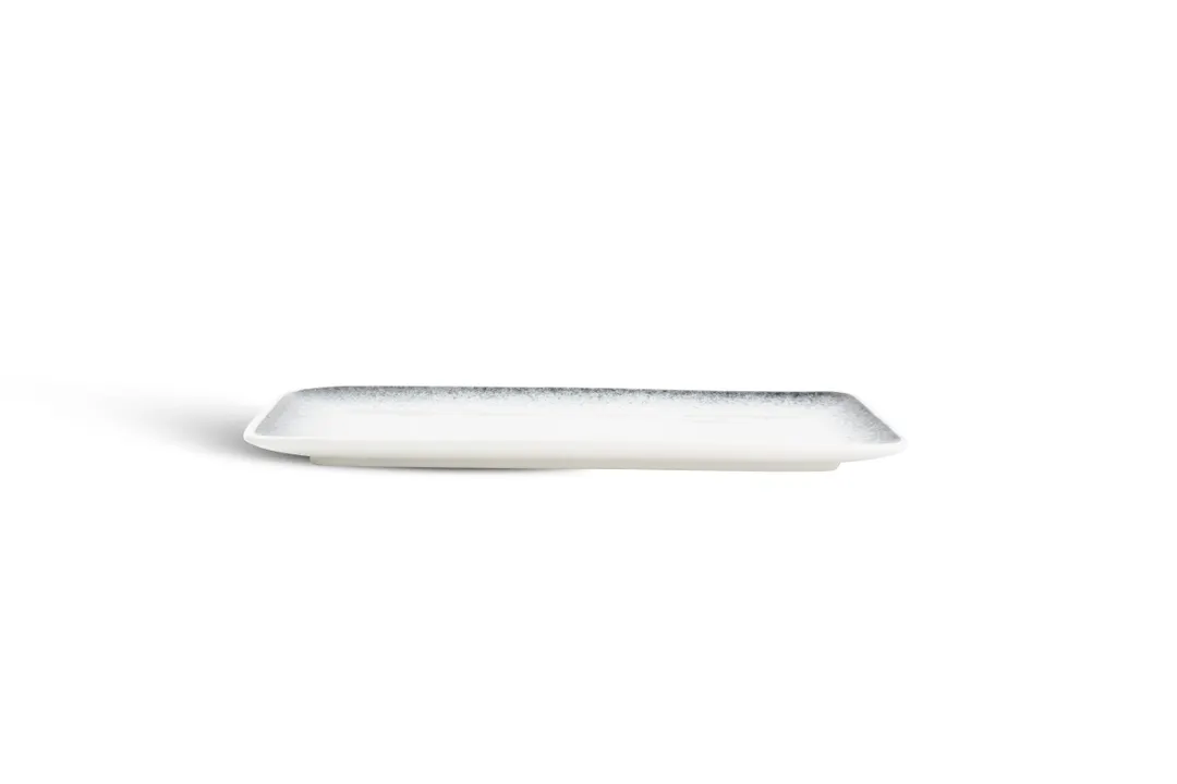 F2D 5314878 Rectangular China Plate, 8.7" White with Black Sparkle Porcelain, Microwave & Oven Safe
