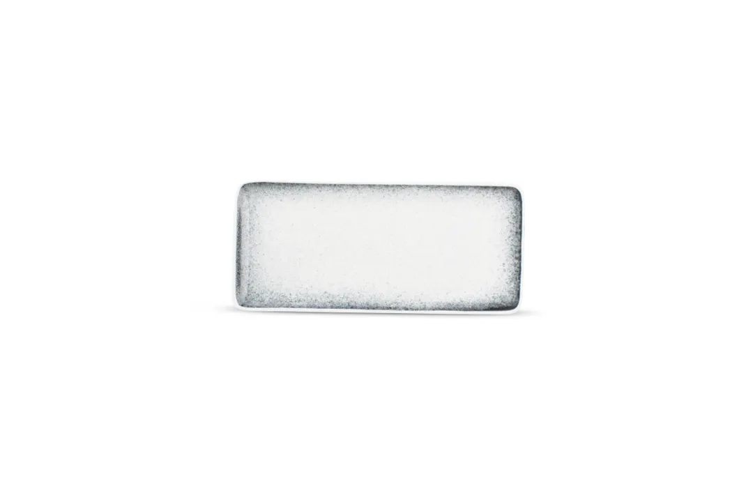 F2D 5314878 Rectangular China Plate, 8.7" White with Black Sparkle Porcelain, Microwave & Oven Safe