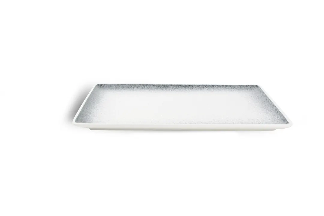 F2D 5314879 Rectangular Plate, 11" White With Black Sparkle Porcelain, Dishwasher Microwave Oven Safe