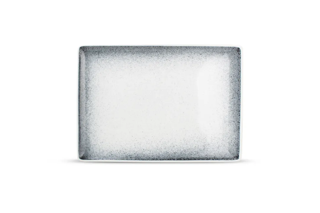 F2D 5314879 Rectangular Plate, 11" White With Black Sparkle Porcelain, Dishwasher Microwave Oven Safe