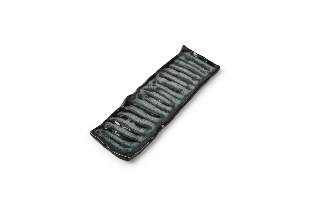 F2D 5314986 Rectangular China Plate, 11.4" x 3.5" Blue Porcelain, Dishwasher Microwave and Oven Safe