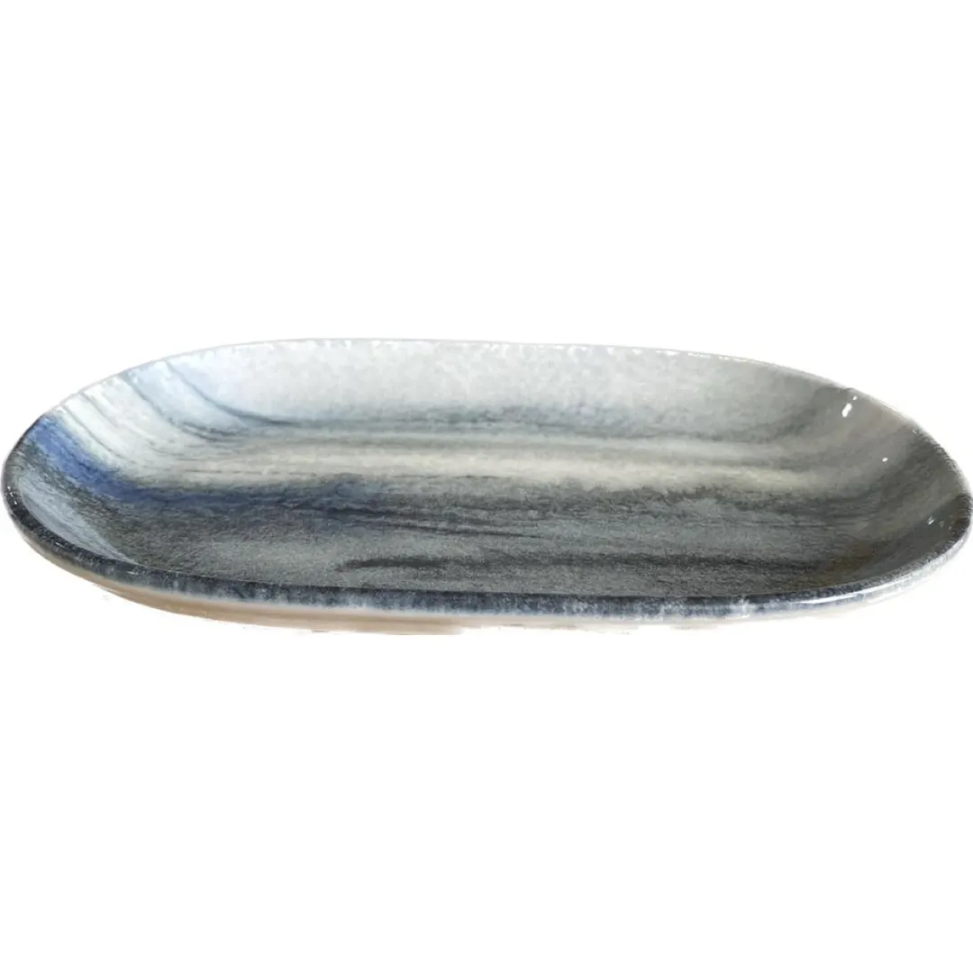 ID Fine 5315741 Oval Fine China Platter, 3.5" W x 5.6" D x 1" H, Smoke Vega Finish, Dishwasher Safe