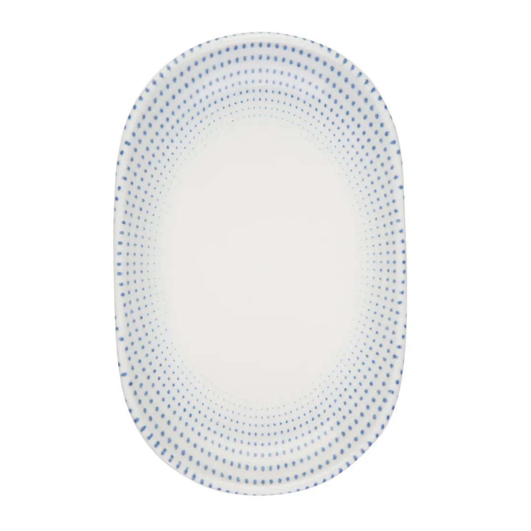 ID Fine 5316066 Oval China Platter, 4.625" W x 7.25" D x 1" H, Azure Harmony Blue, Dishwasher Safe