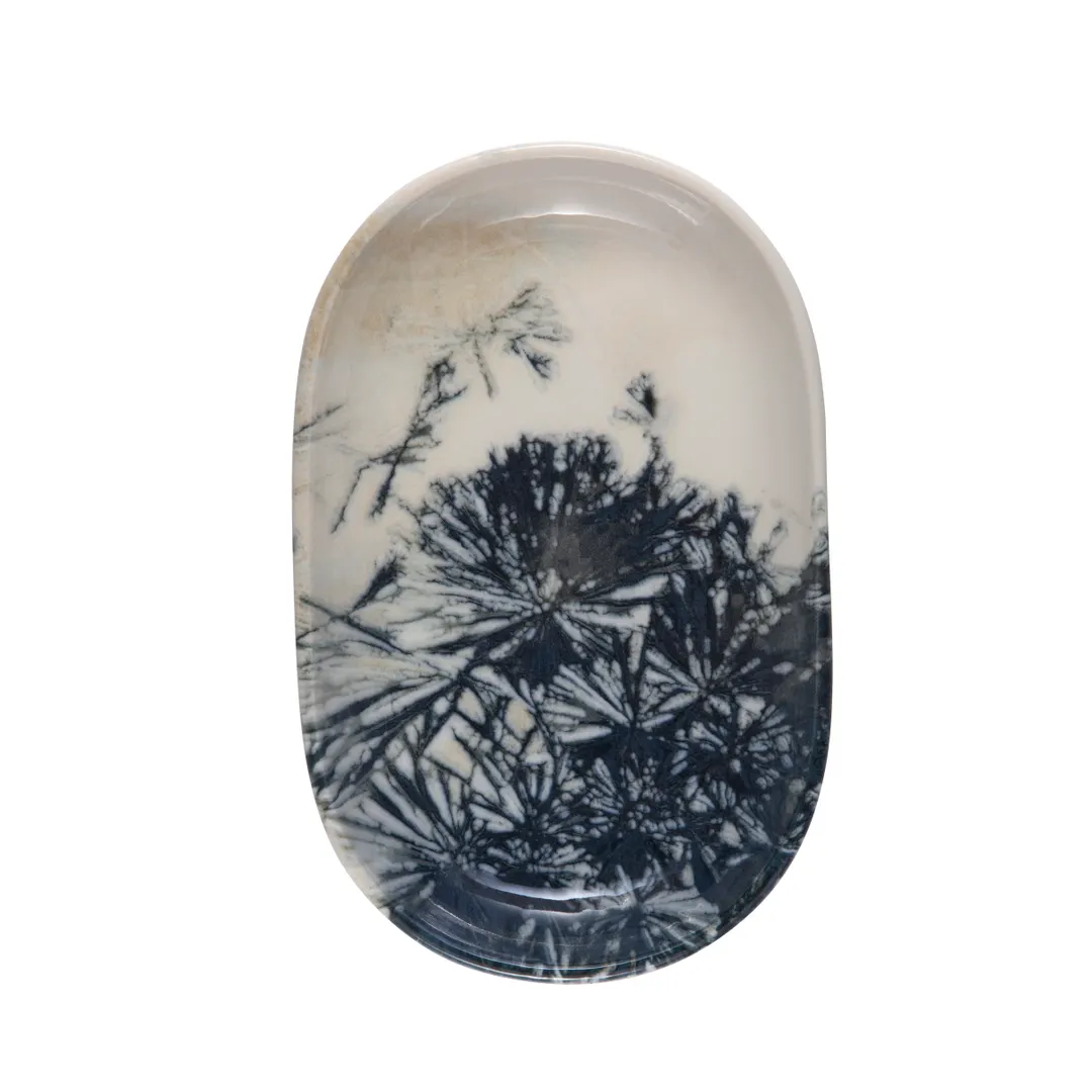 ID Fine 5316113 Oval China Platter 4.625" W x 7.25" D x 1" H Azure Aventurin, Dishwasher Safe - 1/Each