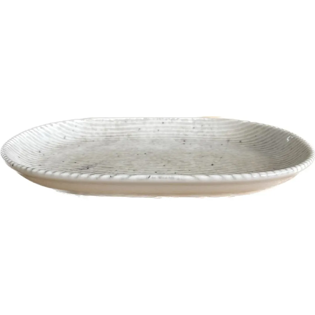 ID Fine 5316202 Oval China Platter, 9.56" W x 14.57" D x 1.2" H, Brulee Grigio, Dishwasher Safe