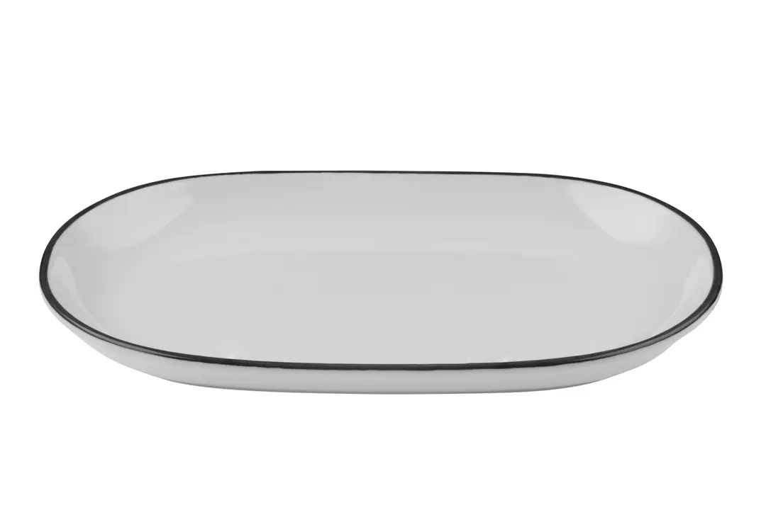 ID Fine 5324466 Oval China Platter 9.56" W x 14.57" D x 1.2" H Modest Black Curved Rim Safe
