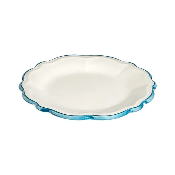 ID Fine 5335907 1972 Coupe Plate, 11.42" Porcelain Plate, Teal Line Fulya, Rim, Dishwasher Safe