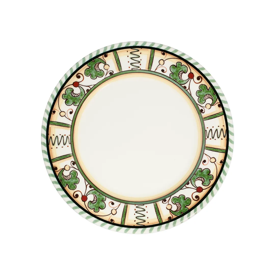 ID Fine 5337726 Round China Plate 9.75" Diameter Allegro White with Green Fine China Dishwasher Safe