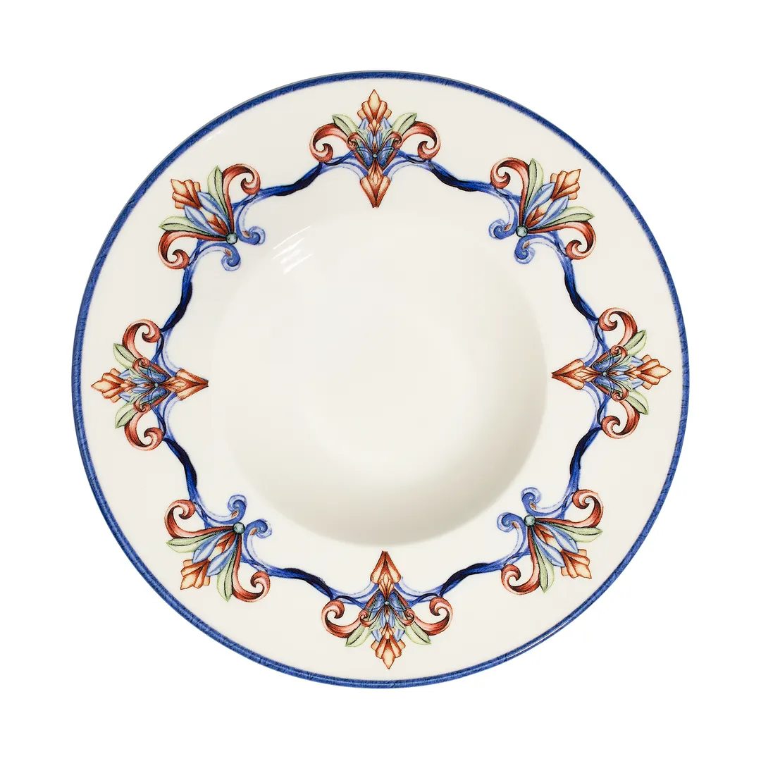 ID Fine 5337736 Fine China Plate, 11.6" Diameter, 16 Oz Capacity, Deep Rim, Brio Blue Finish