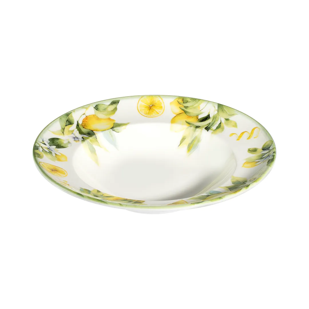 ID Fine 5337739 11.1" Round Deep Rim Fine China Plate, 19 oz Capacity, Sorrento Lemon Finish
