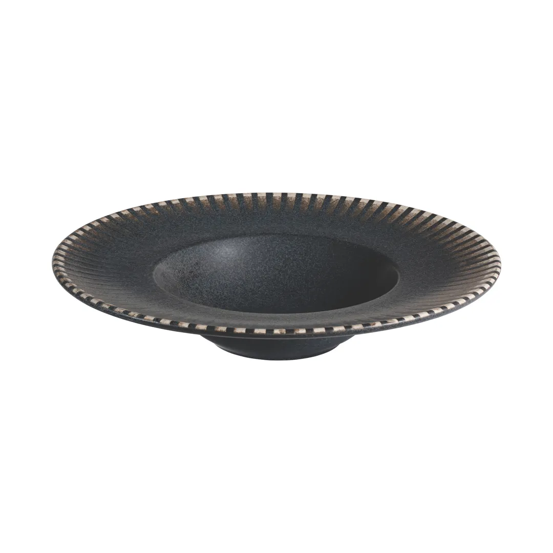 ID Fine 5340237 11.6" Black Fine China Plate, 16 oz Capacity, Deep Rim, Round Shape, Reckless Design