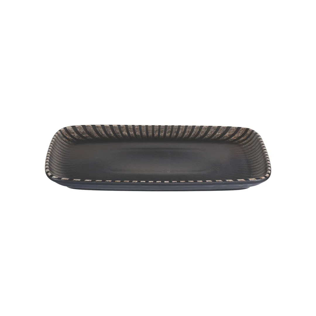 ID Fine 5340240 Rectangular Fine China Platter, 10.9" x 8" Black, Elegant Dining Serveware