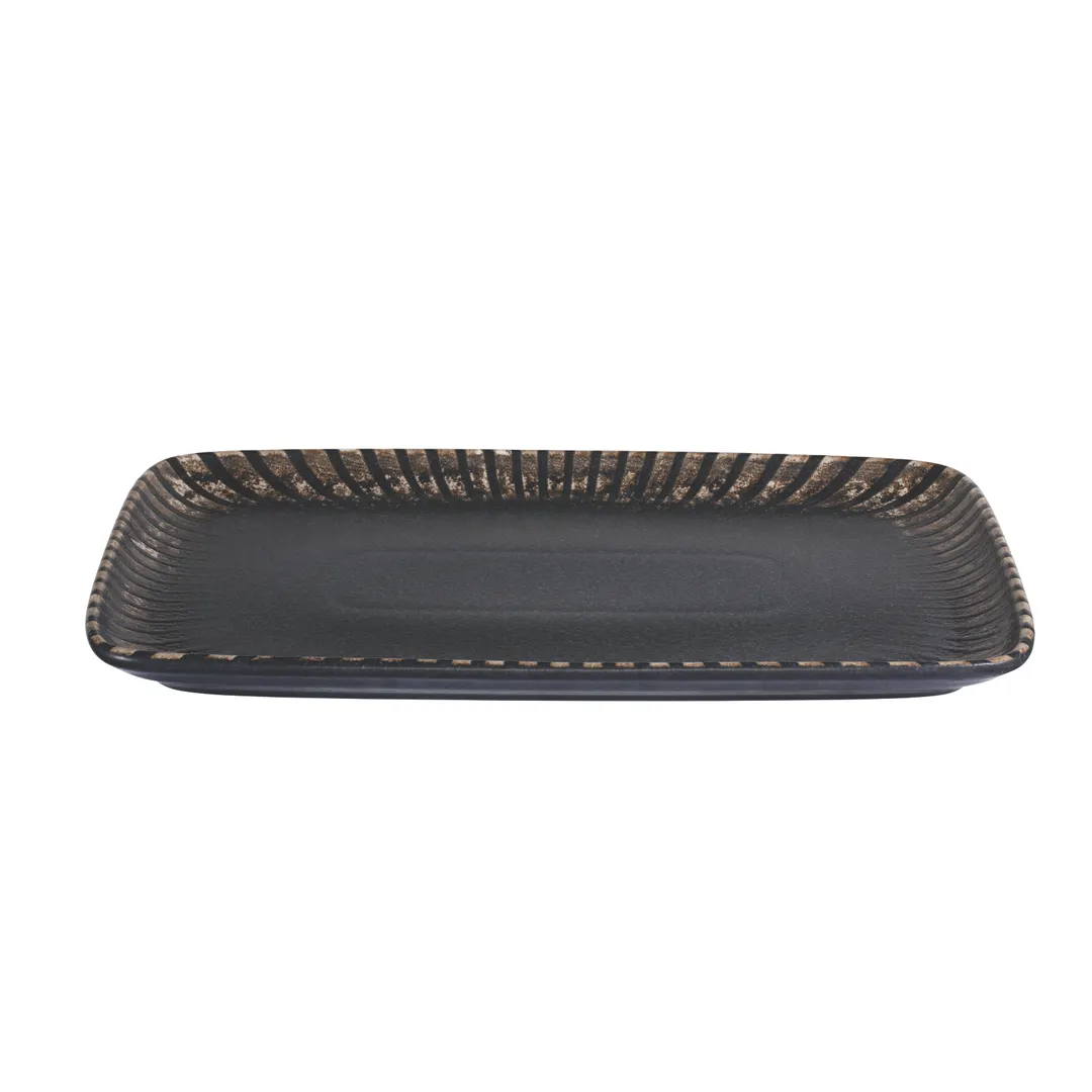 ID Fine 5340242 Rectangular Black Fine China Platter 13.2" x 9.14" Elegant Dinnerware Serving Tray