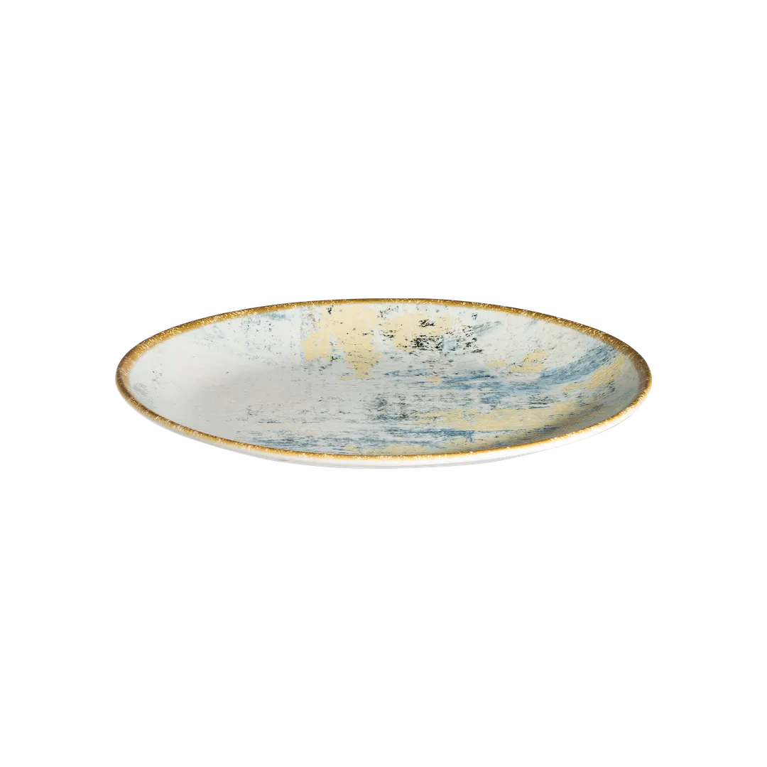 ID Fine 5341373 - 11.2" Round Coupe Rim Fine China Plate, Yellow Arte Finish