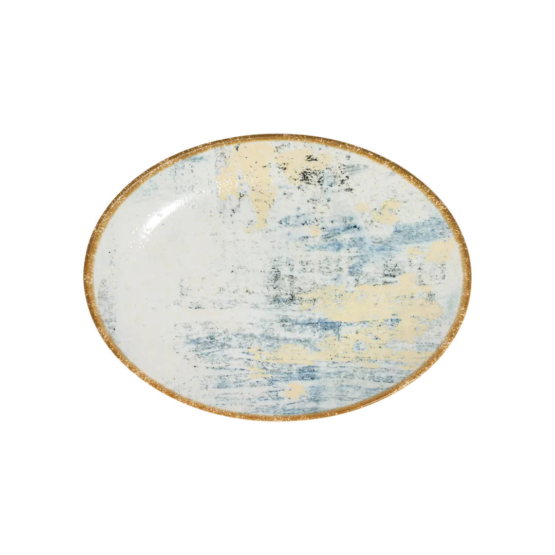 ID Fine 5341389 Oval China Platter, 14" x 10.6" x 1.4" Coupe Rim, Yellow Arte Finish