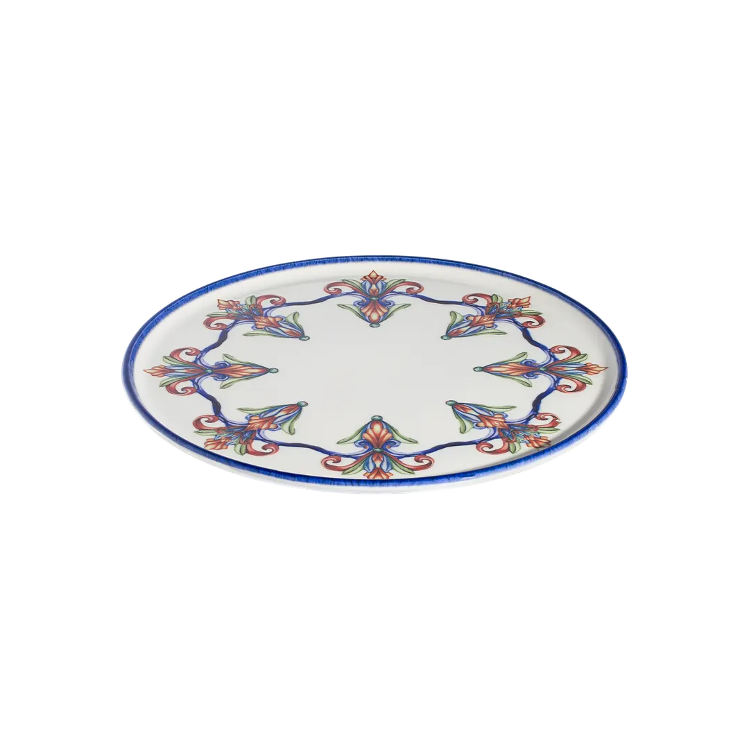 ID Fine 5341920 - 12.875" Round Pizza Plate, Fine China, Blue Brio Finish, Narrow Rim, Flat Edge