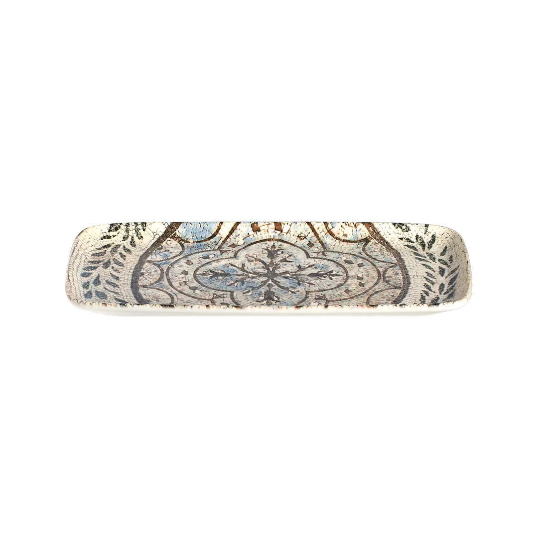 ID Fine 5343921 Rectangular Fine China Platter, 13½" x 6½", Blue Pietra Ceramic, Dinnerware Tray