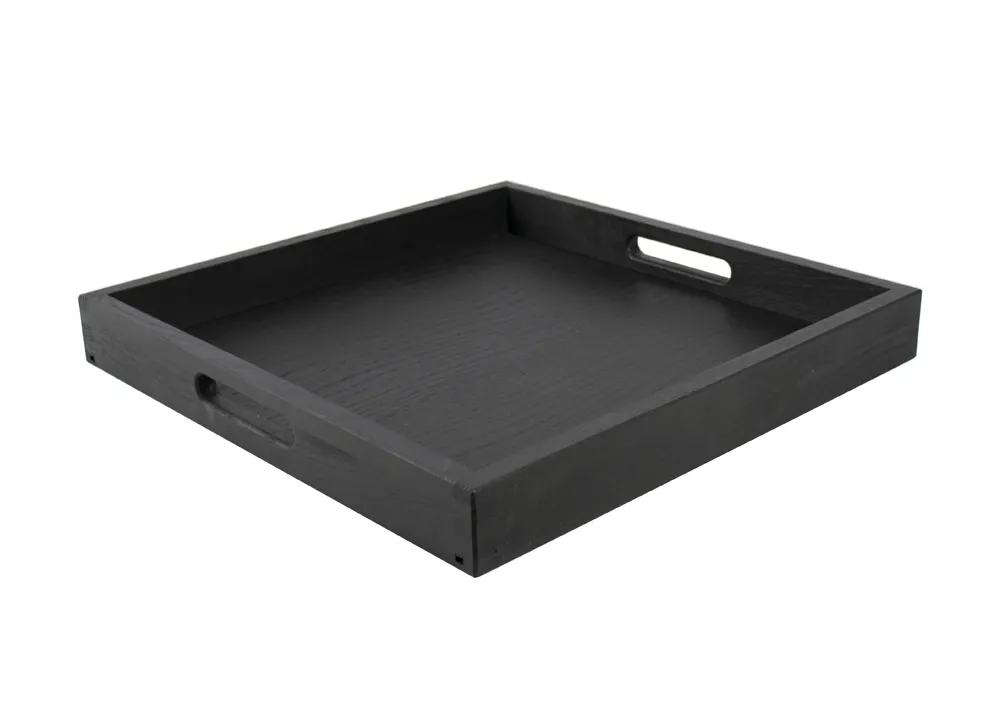 Select Concept BQ013B Handled Serving Tray, Square 15.7" x 15.7" x 1.220" Black Oak Patterned Wood