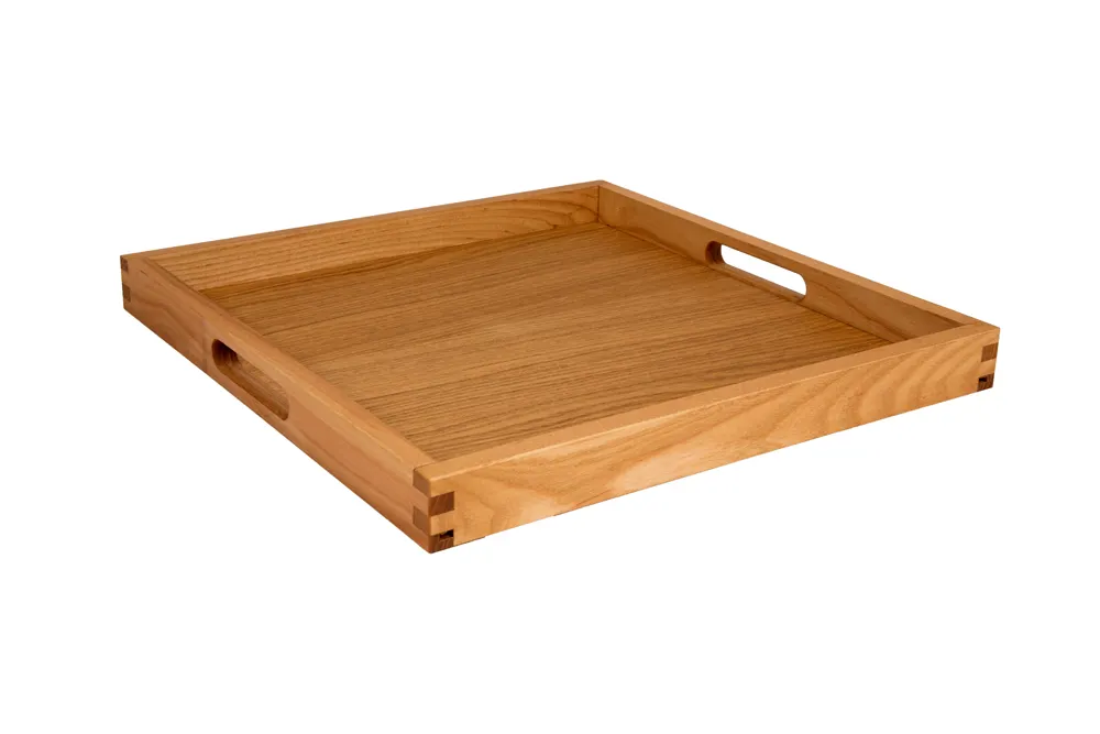 Select Concept BQ013L Handled Square Oak Serving Tray, Patterned Wood, 15.740" x 15.740" x 1.960"