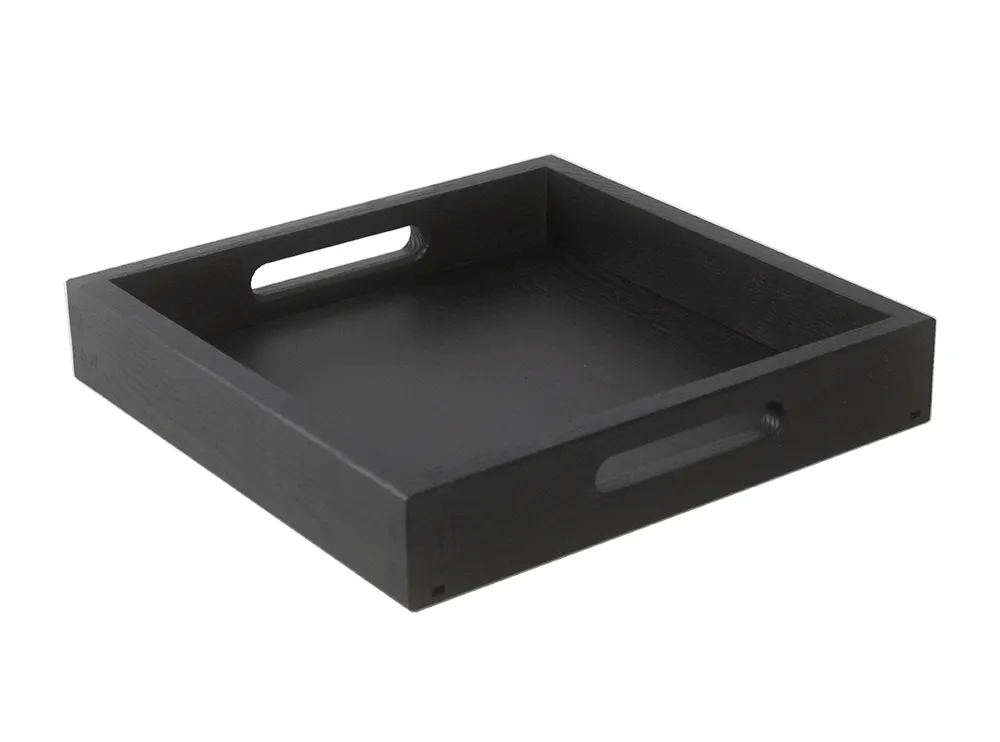 Select Concept BQ091B Handled Serving Tray, Square 11" x 11" x 1.96" Black Oak Patterned Wood
