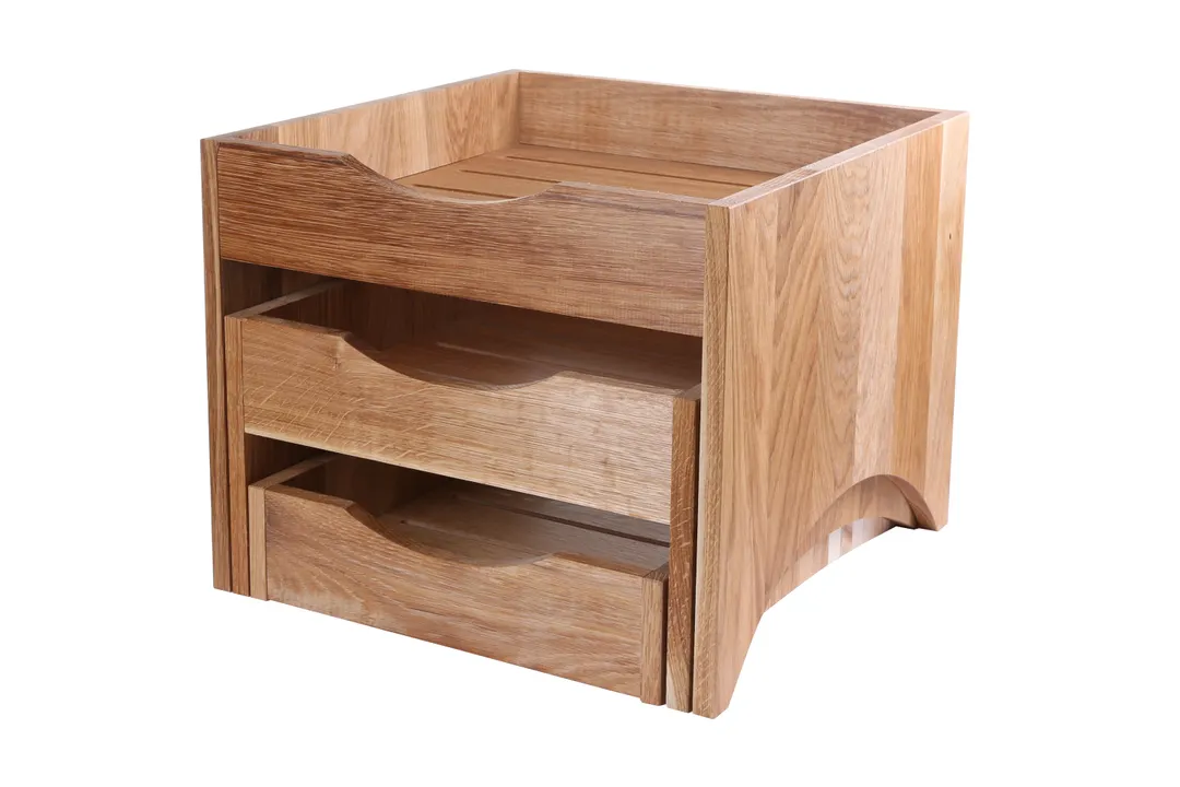 Select Concept BQ103L 3‑Tray Display Stand, 15.55"W x 15.55"D x 12.59"H, Oak Wood, Black Finish