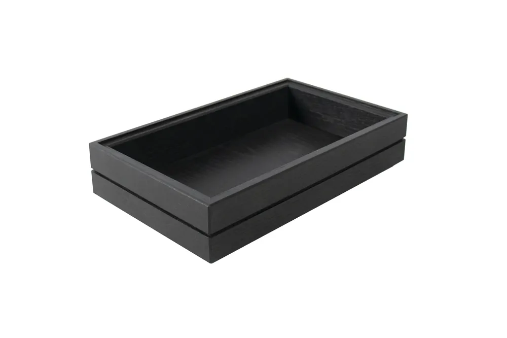Select Concept BQ204B Stackable Cutlery Bin / Box, 6.39" W x 10.07" D x 2.24" H, Black/Oak Wood, Holds GN 1/4